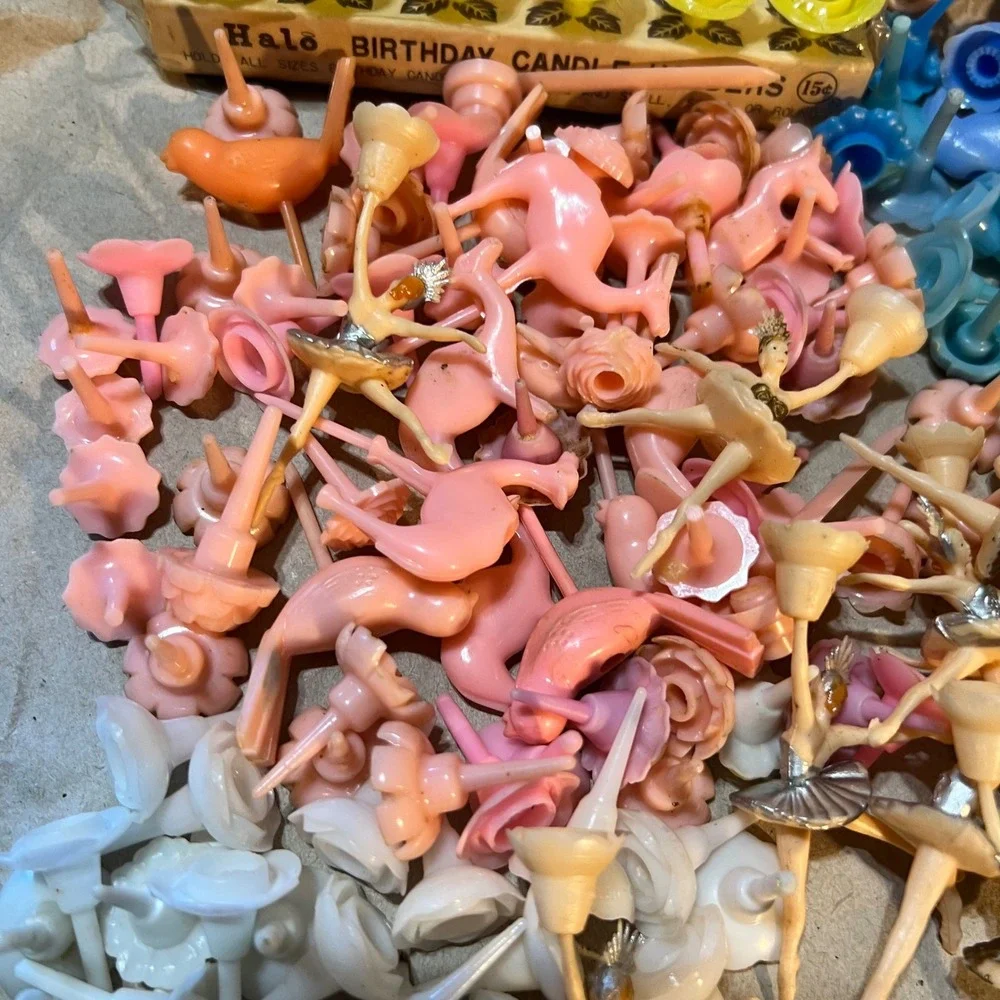 Vintage Mixed Lot Plastic Cake Toppers Numbers Ballerinas Flamingos Multi Color